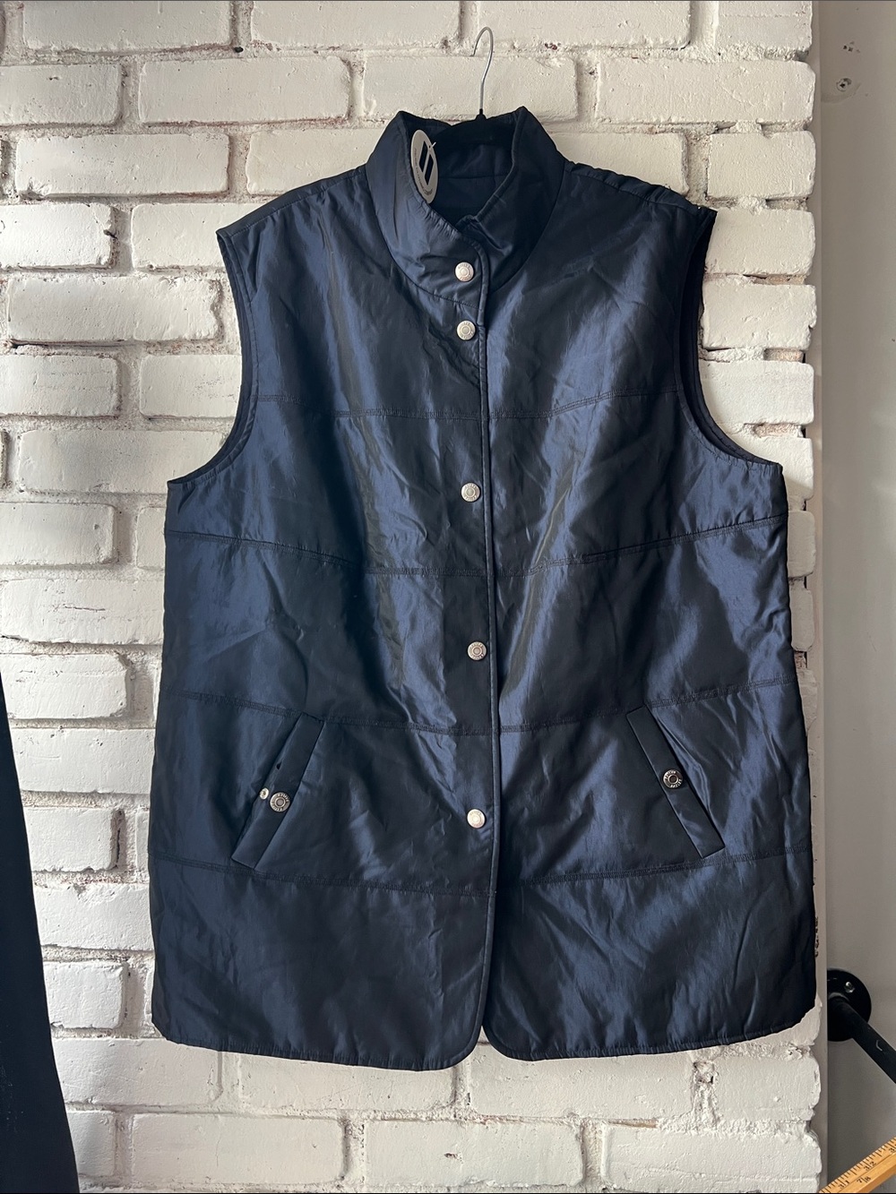 Navy Shimmer lightweight quilt Button Up Relaxed fit Vest